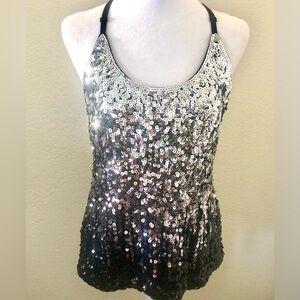 Maner Sequin Ombre Tank Top - Silver to Black Solid Back